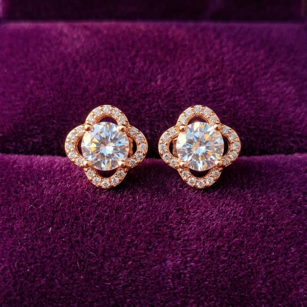 Petal Bloom Solitaire Studs – 18K Rose Gold PVD Anti-Tarnish Daily Earrings