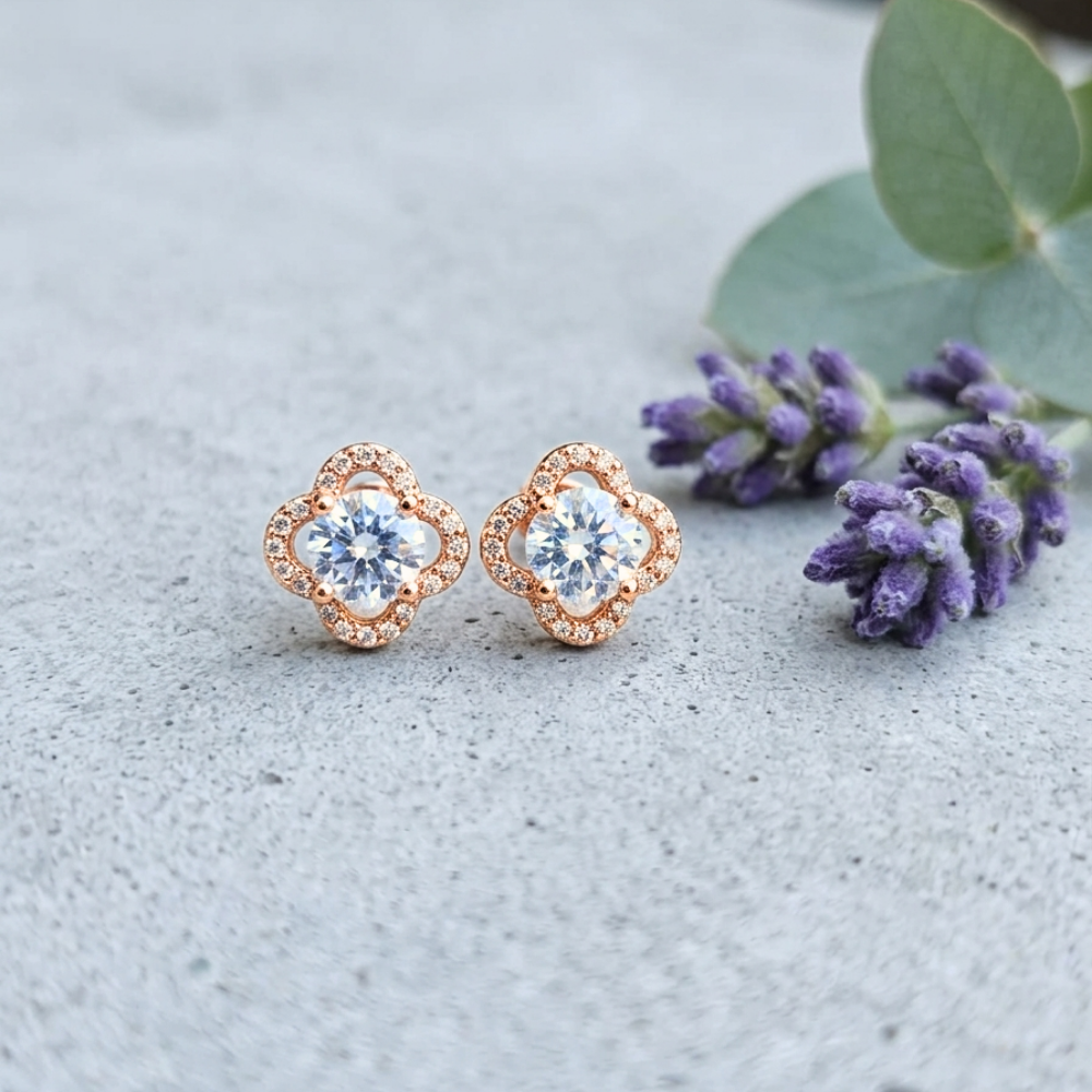 Petal Bloom Solitaire Studs – 18K Rose Gold PVD Anti-Tarnish Daily Earrings