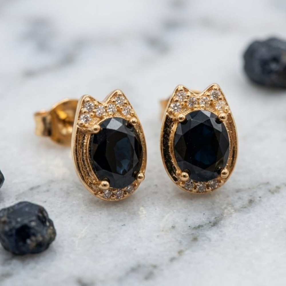 Royal Navy Sapphire Drops – 18K Gold PVD Anti-Tarnish Statement Earrings