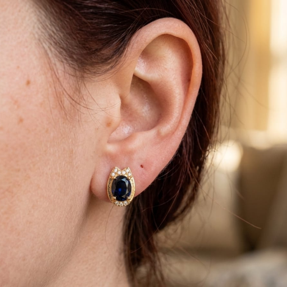 Royal Navy Sapphire Drops – 18K Gold PVD Anti-Tarnish Statement Earrings