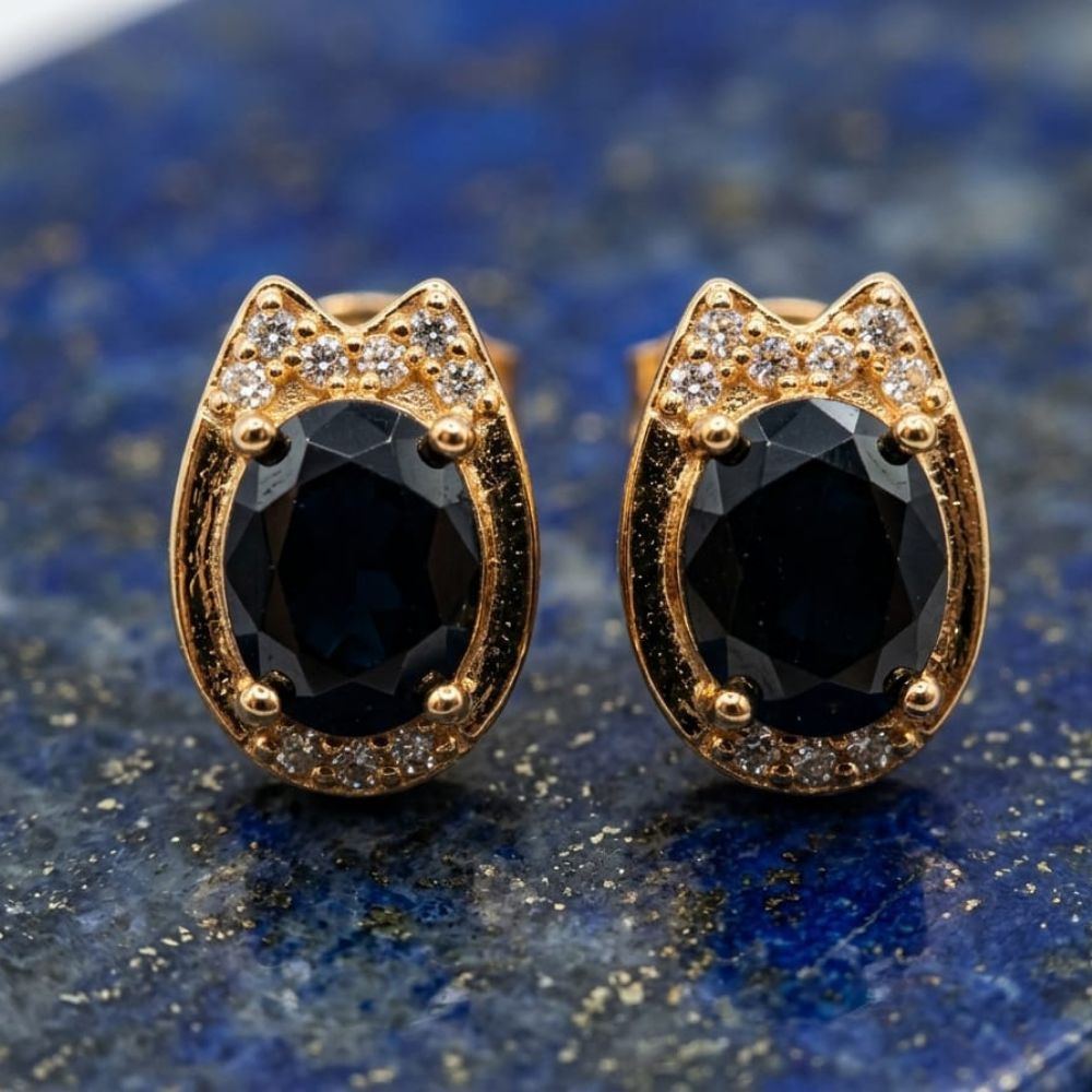 Royal Navy Sapphire Drops – 18K Gold PVD Anti-Tarnish Statement Earrings
