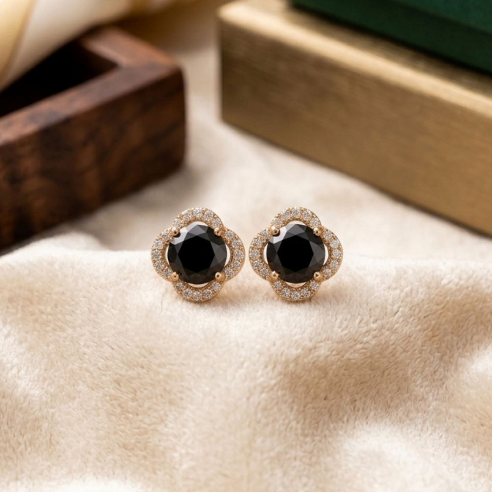Midnight Bloom Onyx Studs – 18K Rose Gold PVD Anti-Tarnish Daily Earrings