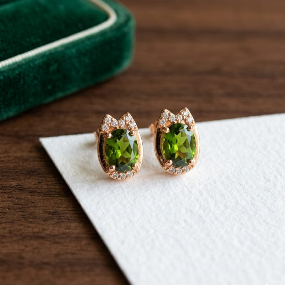 Emerald Forest Teardrop Studs – 18K Gold PVD Anti-Tarnish Daily Earrings
