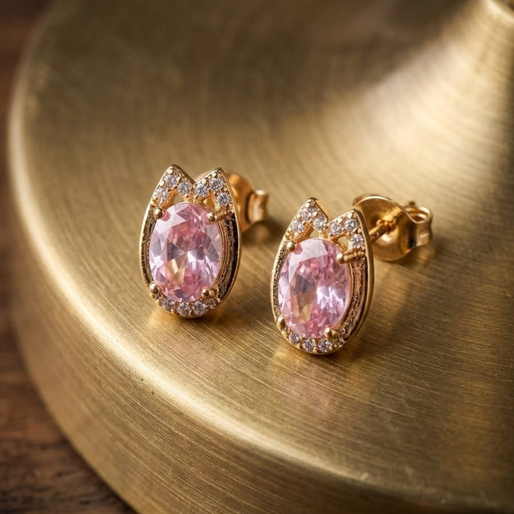 Rose Pink Pear-Cut Drops – 18K Gold PVD Anti-Tarnish Statement Earrings