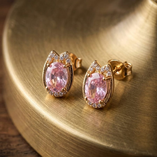 Rose Pink Pear-Cut Drops – 18K Gold PVD Anti-Tarnish Statement Earrings
