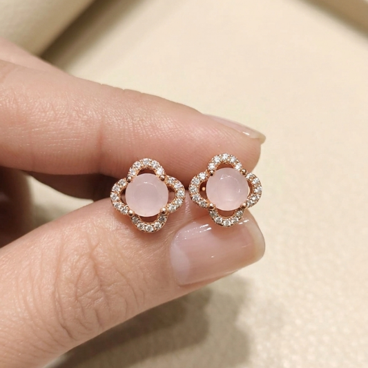 Blush Quartz Clover Studs