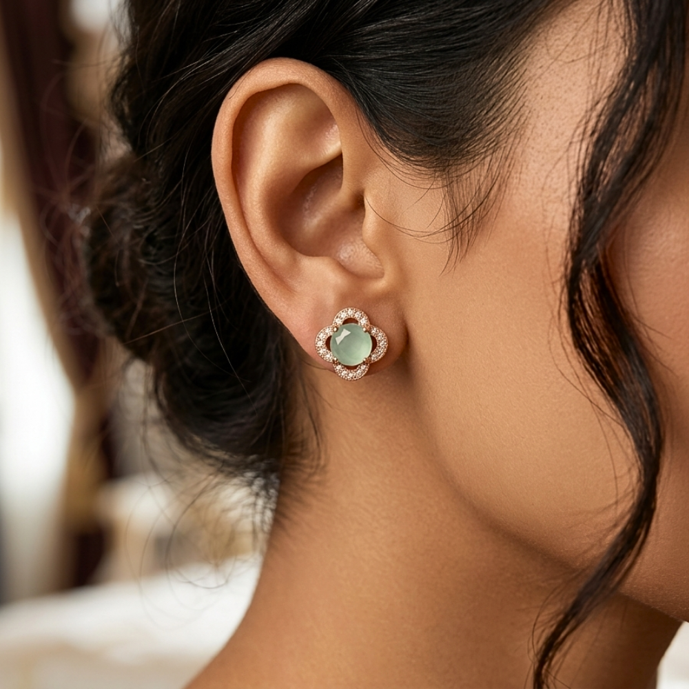Mint Clover Pastel Studs – 18K Rose Gold PVD Anti-Tarnish Daily Earrings