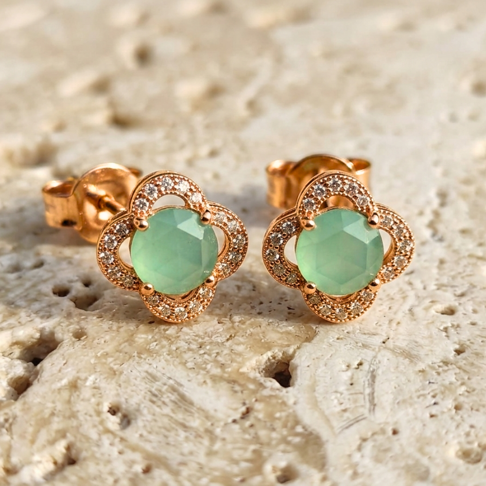 Mint Clover Pastel Studs – 18K Rose Gold PVD Anti-Tarnish Daily Earrings