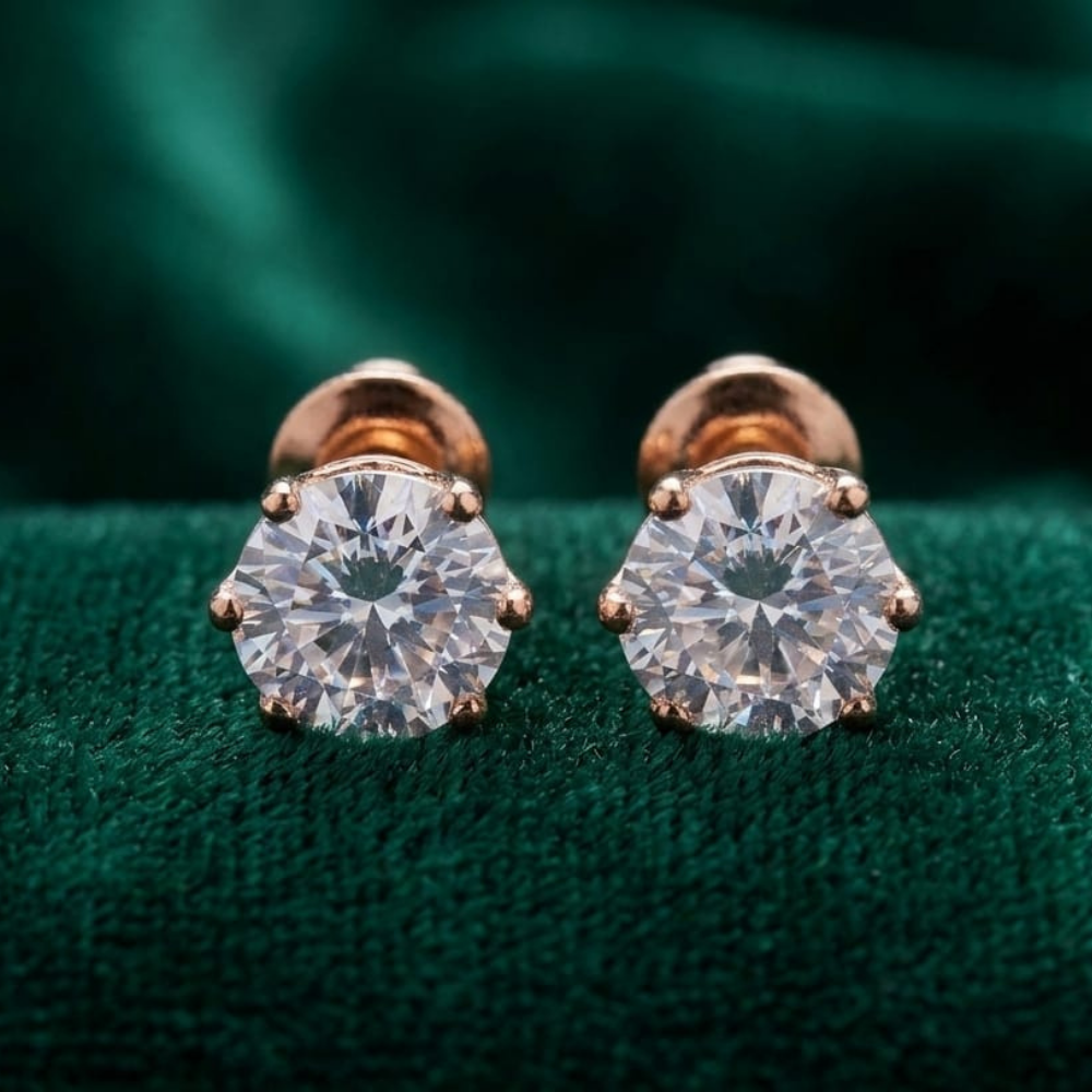 Starlight Brilliant Cut Studs – 18K Rose Gold PVD Anti-Tarnish Daily Earrings