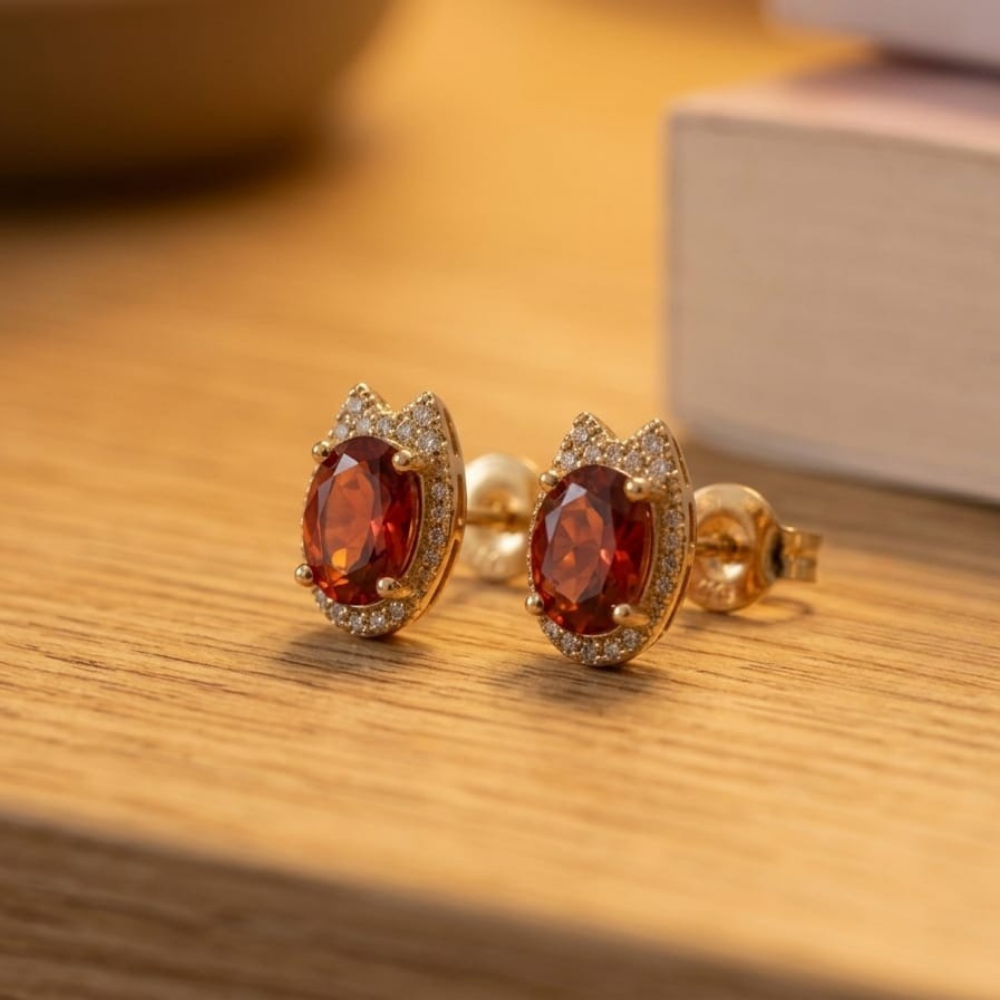 Garnet Red Marquise Studs – 18K Gold PVD Anti-Tarnish Daily Earrings