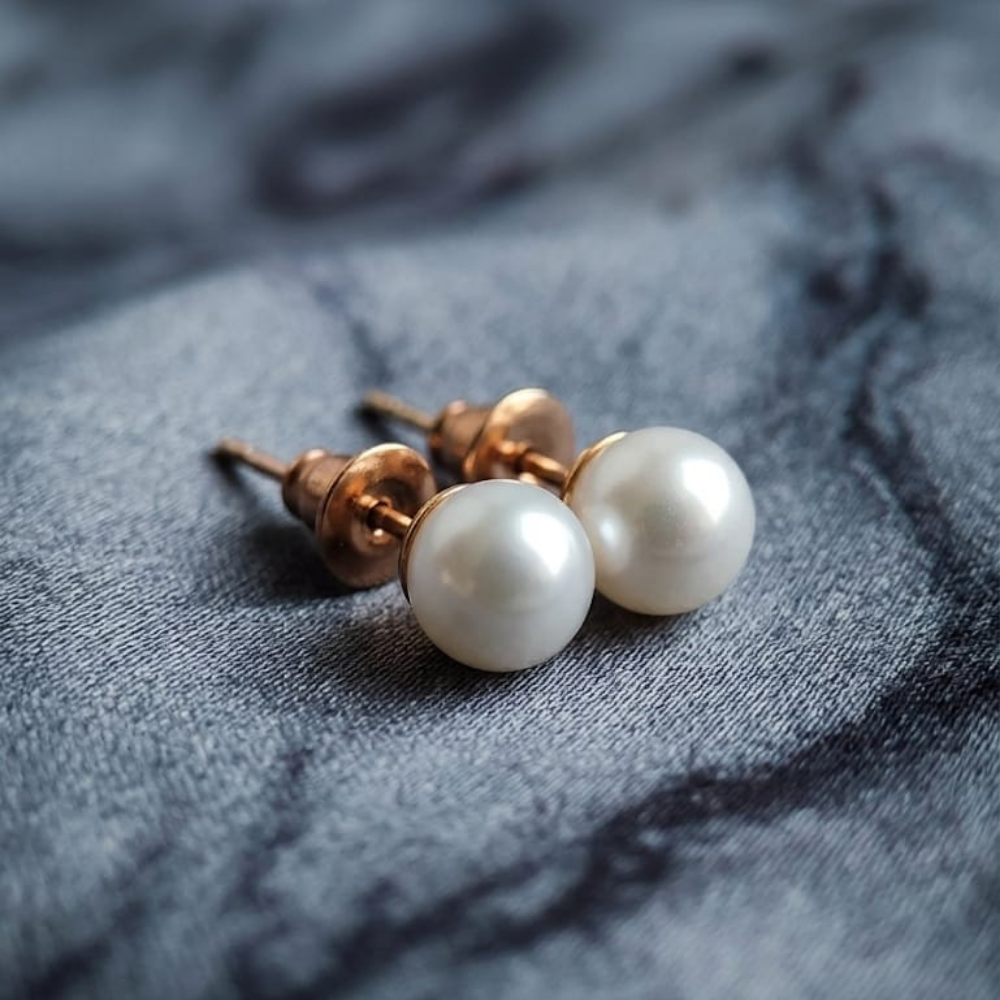 Lustrous Pearl Solitaire Studs – 18K Rose Gold PVD Anti-Tarnish Daily Earrings