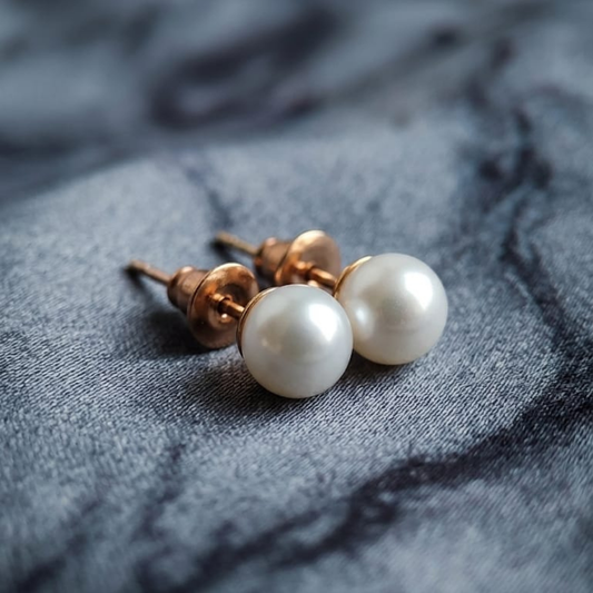 Lustrous Pearl Solitaire Studs – 18K Rose Gold PVD Anti-Tarnish Daily Earrings