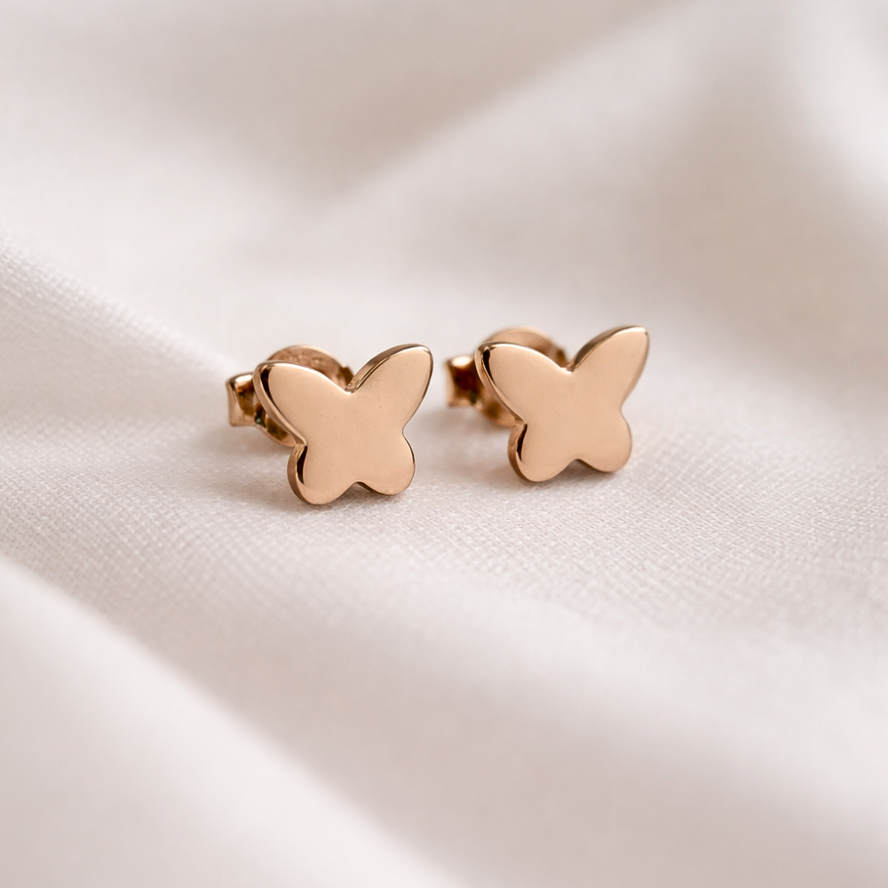 Minimalist Butterfly Wing Studs – 18K Rose Gold PVD Anti-Tarnish Daily Earrings
