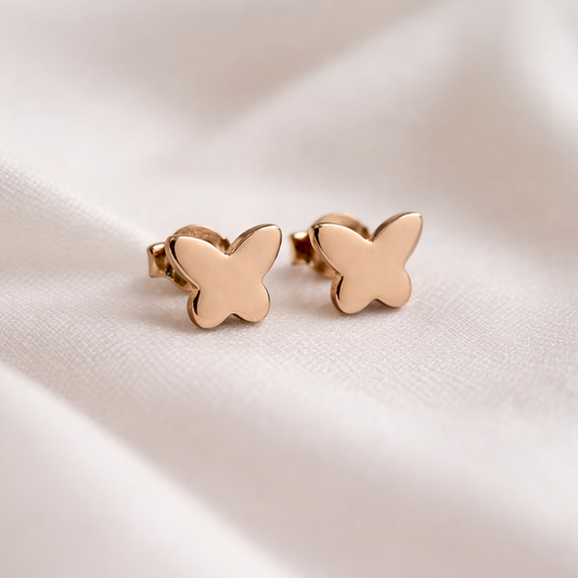 Minimalist Butterfly Wing Studs – 18K Rose Gold PVD Anti-Tarnish Daily Earrings