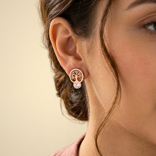 Tree of Life Medallion Studs – 18K Rose Gold PVD Anti-Tarnish Daily Earrings