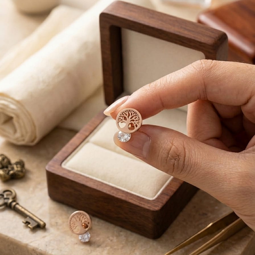 Tree of Life Medallion Studs – 18K Rose Gold PVD Anti-Tarnish Daily Earrings