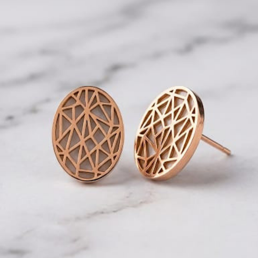 Lattice Work Circular Studs – 18K Rose Gold PVD Anti-Tarnish Daily Earrings