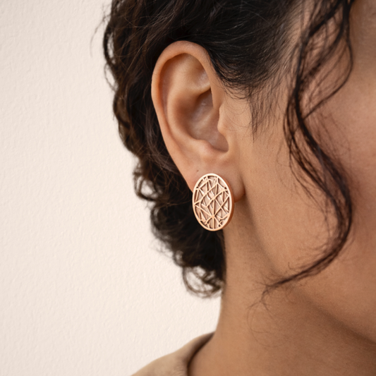 Lattice Work Circular Studs – 18K Rose Gold PVD Anti-Tarnish Daily Earrings