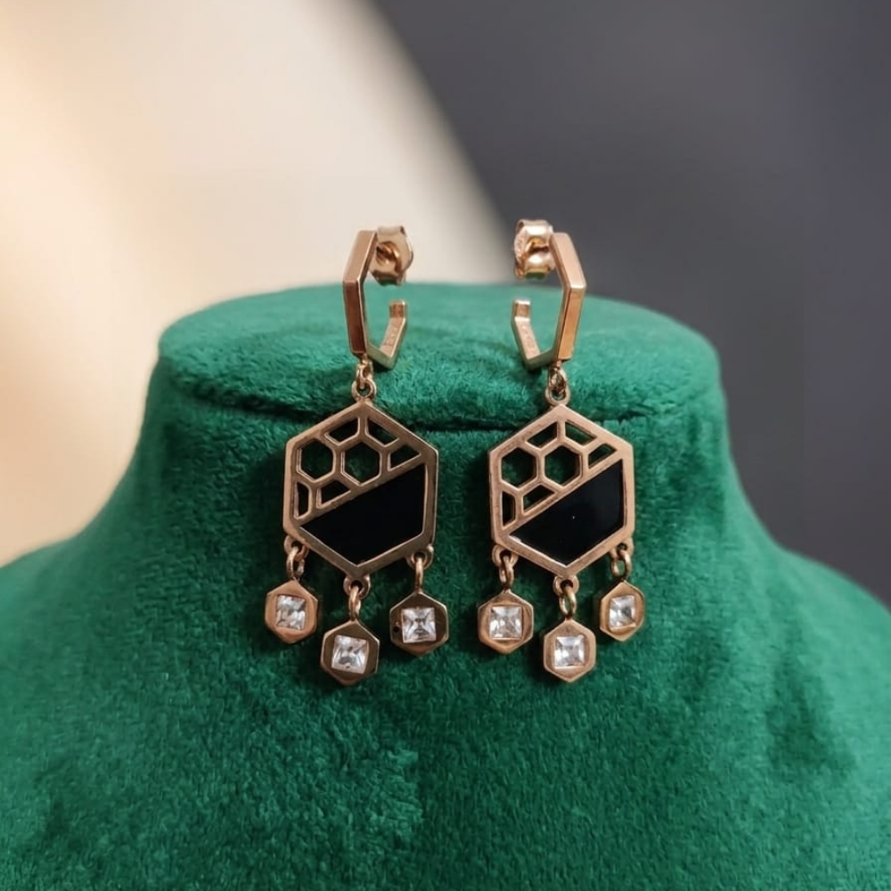 Deco-Style Geometric Cage Earrings – 18K Rose Gold PVD Anti-Tarnish Statement Earrings