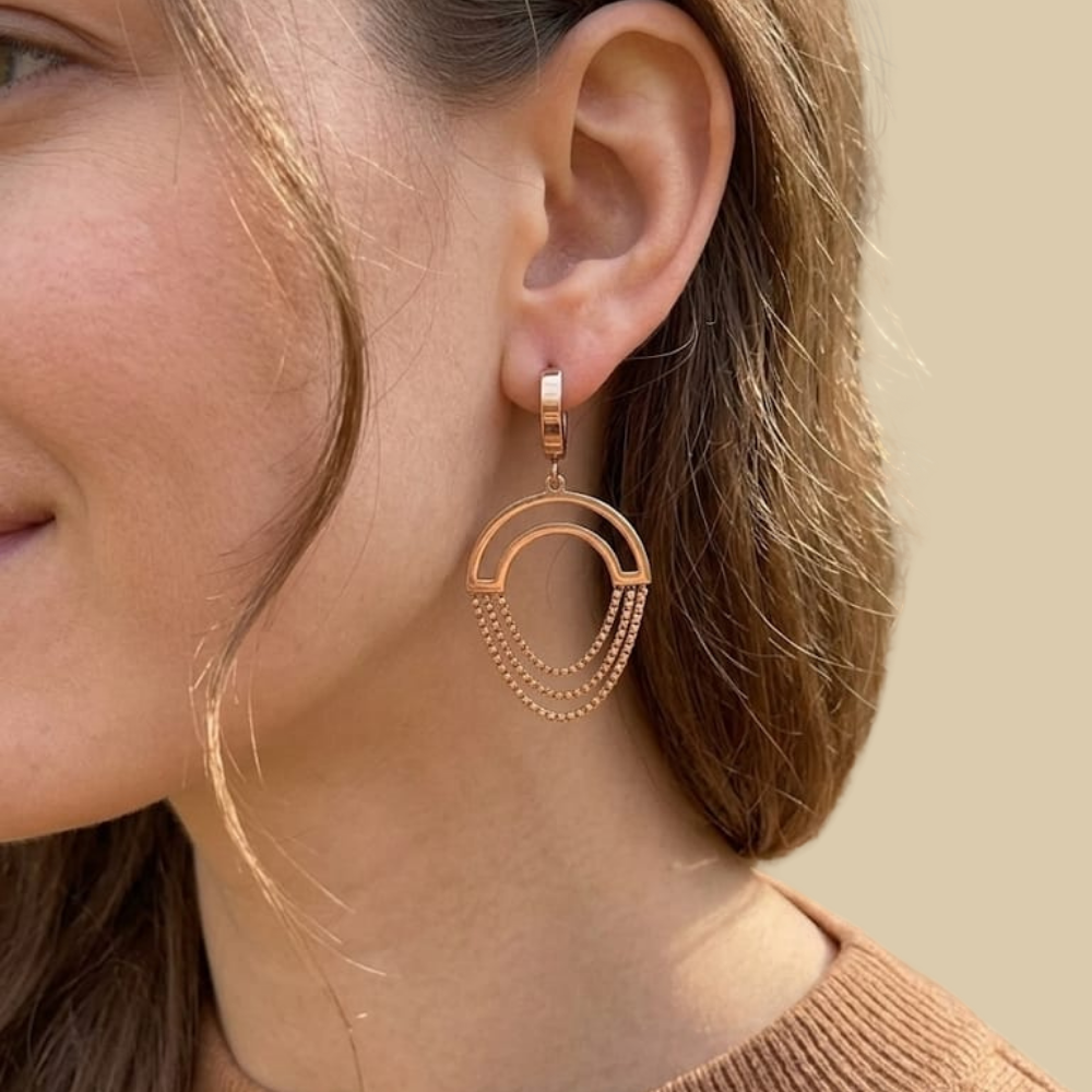 Triple Orbit Celestial Hoops – 18K Rose Gold PVD Anti-Tarnish Statement Earrings