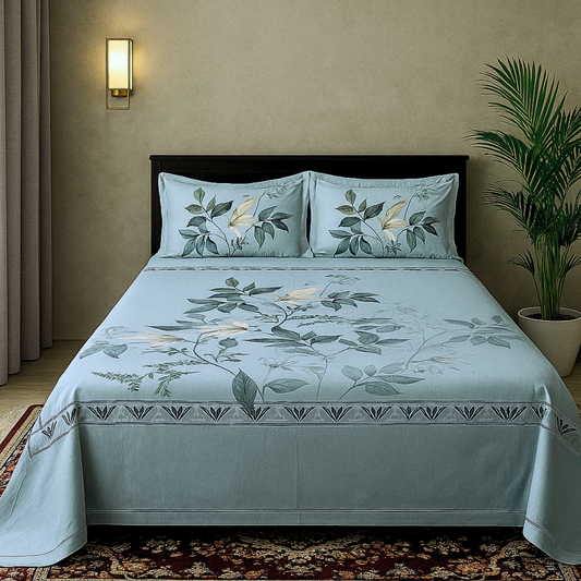 RadheKisna Botanical Dusk King Bedsheet Set — 300 TC 100% Cotton - Radhekisna