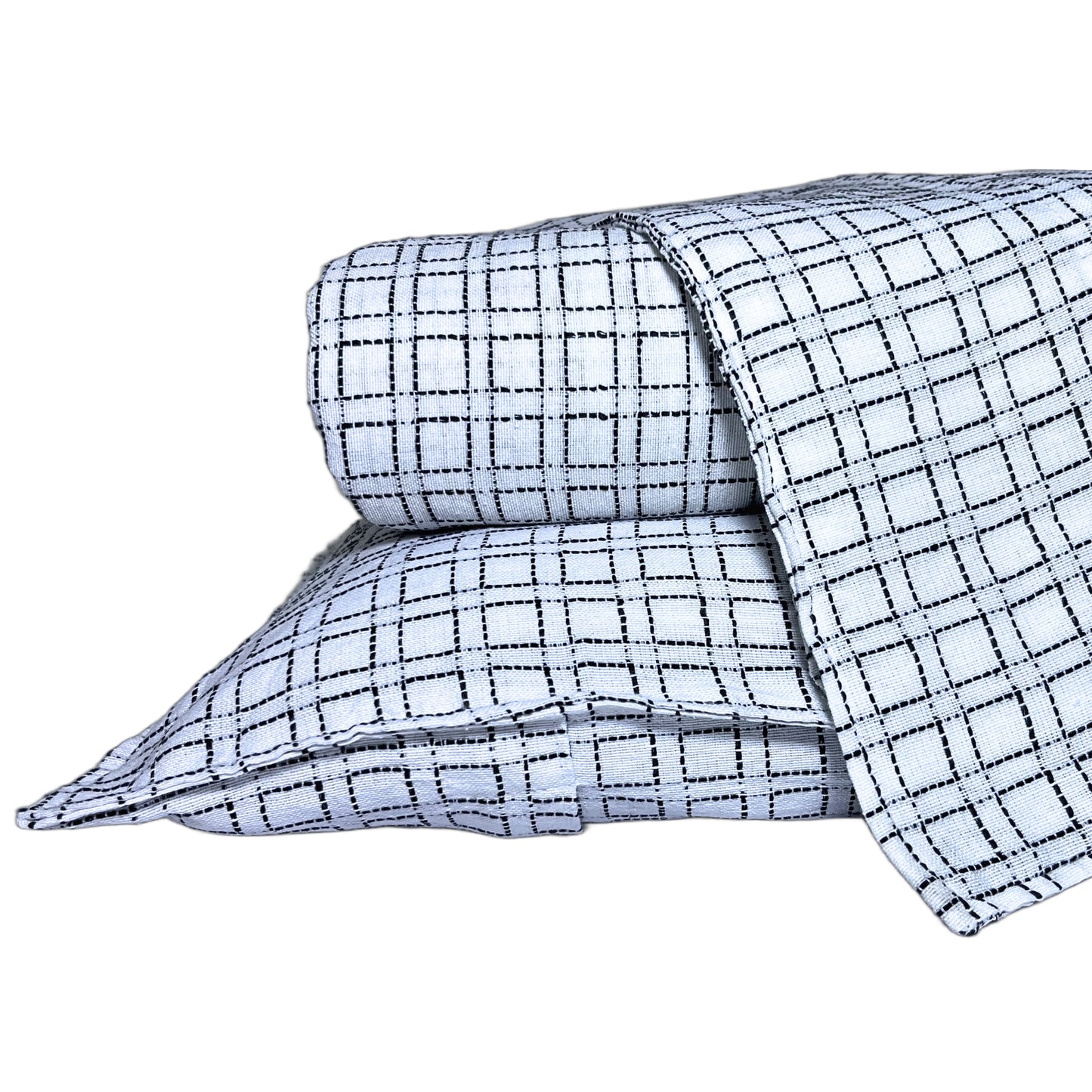 RadheKisna Textured Grid Queen Bedsheet Set — 250 TC 100% Cotton - Radhekisna