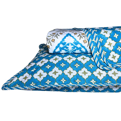 RadheKisna Azure Garden King Bedsheet Set – 100% Mercerized Cotton Floral Luxury - Radhekisna